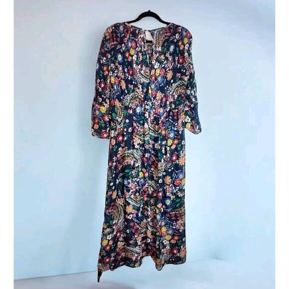 ECI New York Women's Floral Maxi Dress XL – Boho Bell Sleeves, Smocked Top - Picture 1 of 8